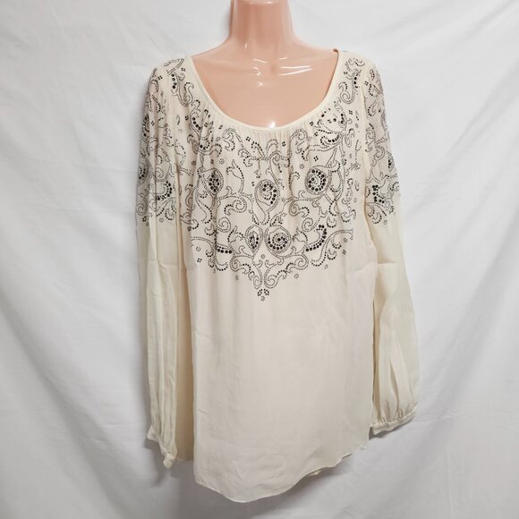 St. John Beaded 100% Silk Lined Top Blouse Women Size 14 Ivory - Picture 2 of 14